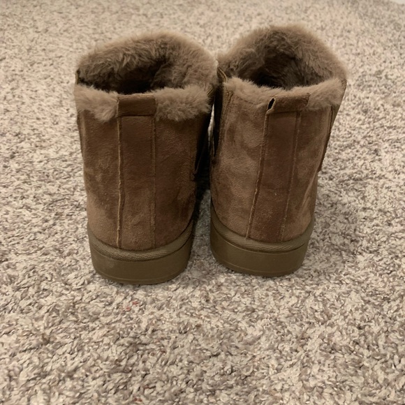 Brown Suede Ankle Boots with Fur Trim - Picture 2 of 4